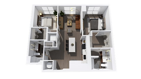 Floor plan for 2 beds, 2 baths, 1083 sqft