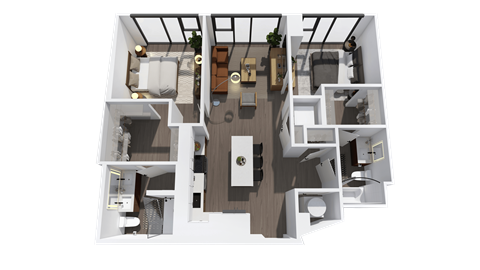 Floor plan for 2 beds, 2 baths, 1064 sqft