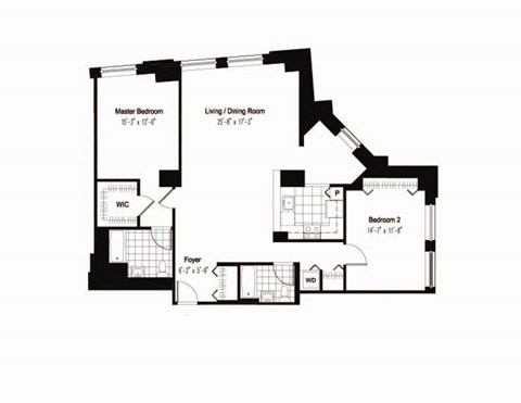 Floor plan for 2 beds, 2 baths, 1250 sqft