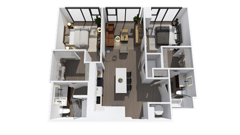 Floor plan for 2 beds, 2 baths, 1078 sqft