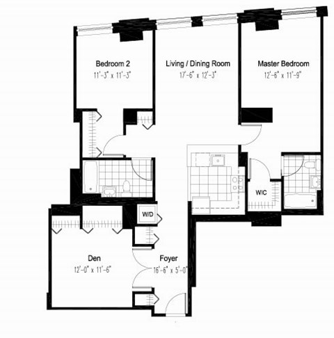Floor plan for 2 beds, 2 baths, 1401 sqft