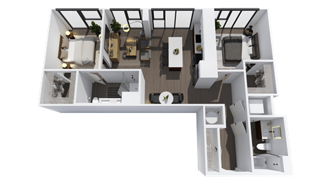 Floor plan for 2 beds, 2 baths, 1063 sqft