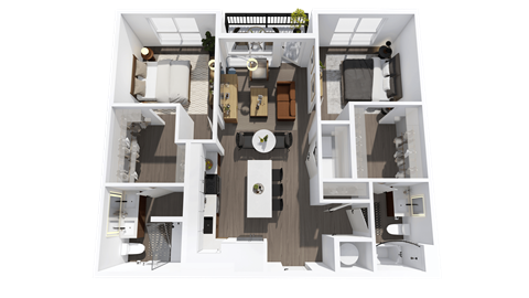 Floor plan for 2 beds, 2 baths, 1064 sqft