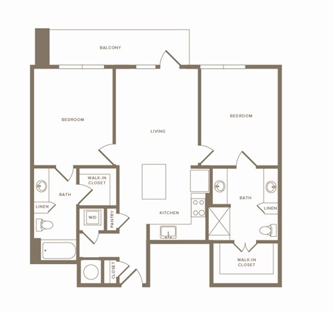 Floor plan for 2 beds, 2 baths, 1093 sqft