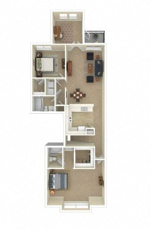 Floor plan for 2 beds, 2 baths, 1306 sqft