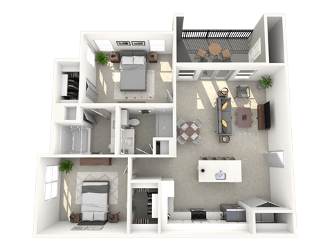 Floor plan for 2 beds, 2 baths, 1082 sqft