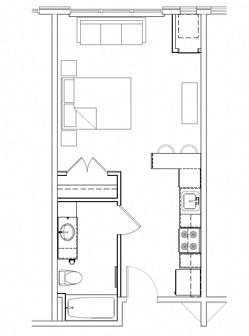 Floor plan for studio, 1 bath, 430 sqft