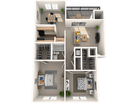 Floor plan for 2 beds, 1 bath, 1104 sqft