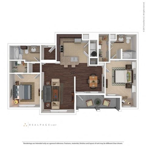 Floor plan for 2 beds, 2 baths, 1129 sqft