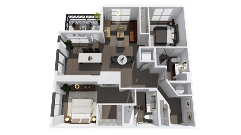 Floor plan for 2 beds, 2 baths, 1136 sqft