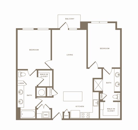 Floor plan for 2 beds, 2 baths, 1182 sqft