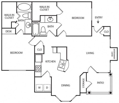 Floor plan for 2 beds, 2 baths, 1108 sqft