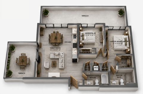 Floor plan for 2 beds, 2 baths, 1014 sqft