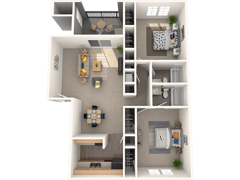 Floor plan for 2 beds, 2 baths, 1092 sqft