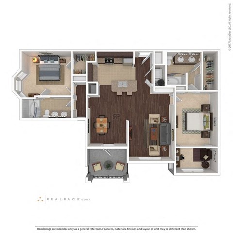 Floor plan for 2 beds, 2 baths, 1342 sqft