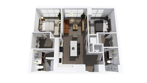 Floor plan for 2 beds, 2 baths, 1030 sqft
