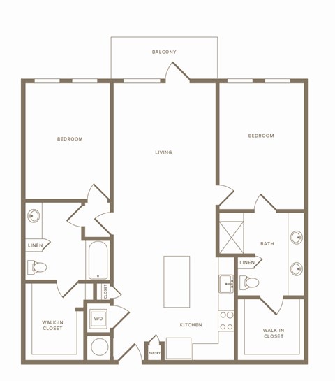 Floor plan for 2 beds, 2 baths, 1226 sqft
