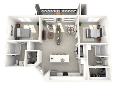Floor plan for 2 beds, 2 baths, 1119 sqft
