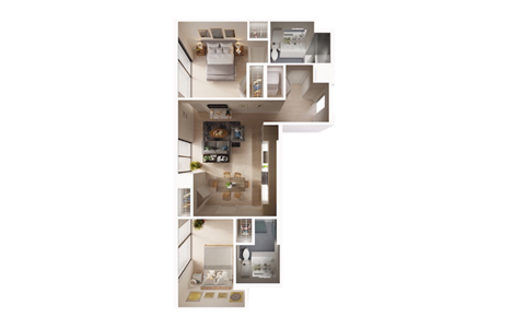 Floor plan for 2 beds, 2 baths, 980 sqft