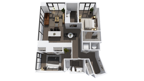 Floor plan for 2 beds, 2 baths, 1193 sqft