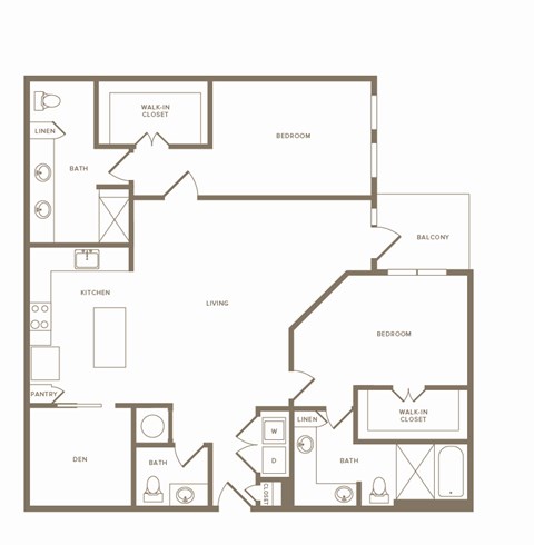 Floor plan for 2 beds, 2.5 baths, 1550 sqft