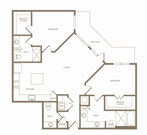 Floor plan for 2 beds, 2.5 baths, 1315 sqft