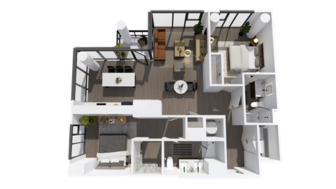 Floor plan for 2 beds, 2 baths, 1186 sqft
