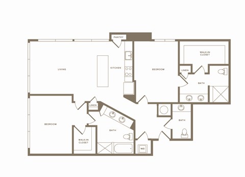 Floor plan for 2 beds, 2.5 baths, 1456 sqft