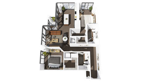 Floor plan for 2 beds, 2 baths, 1229 sqft