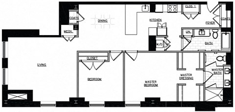 Floor plan for 2 beds, 2 baths, 1400 sqft