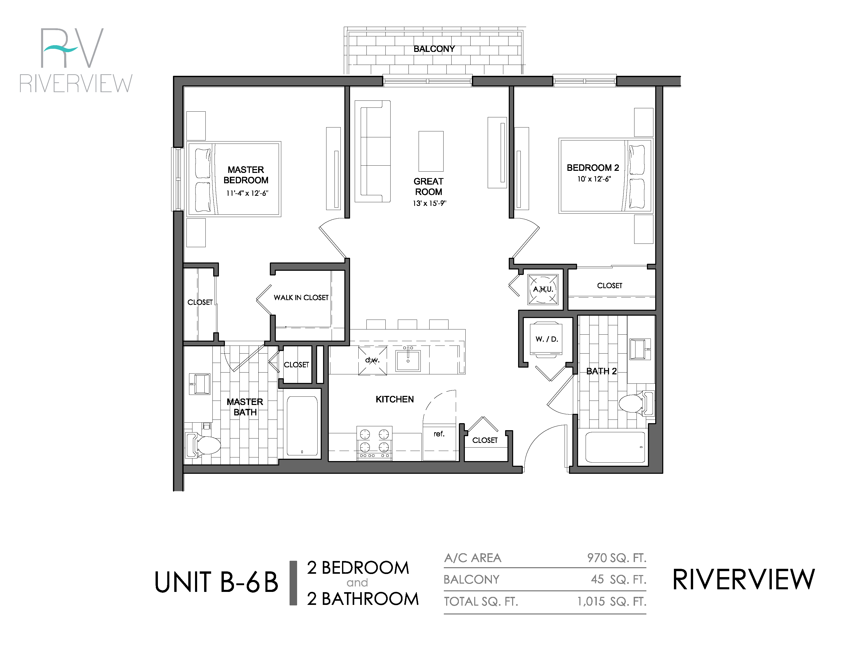 Floor plan for 2 beds, 2 baths, 1015 sqft