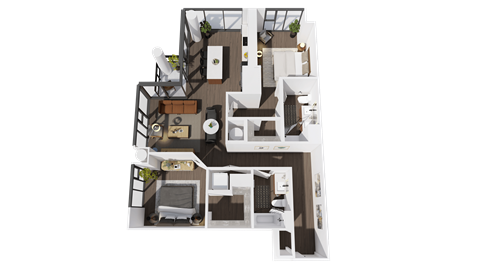 Floor plan for 2 beds, 2 baths, 1229 sqft