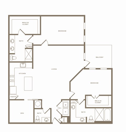 Floor plan for 2 beds, 2.5 baths, 1634 sqft