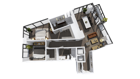 Floor plan for 2 beds, 2 baths, 1083 sqft