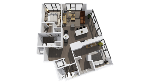Floor plan for 2 beds, 2 baths, 1105 sqft