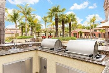 Barbecue grills and picnic tables