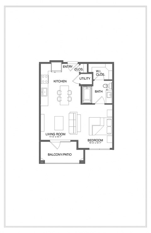 Floor plan for studio, 1 bath, 615 sqft