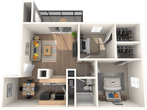 Floor plan for 2 beds, 1 bath, 850 sqft