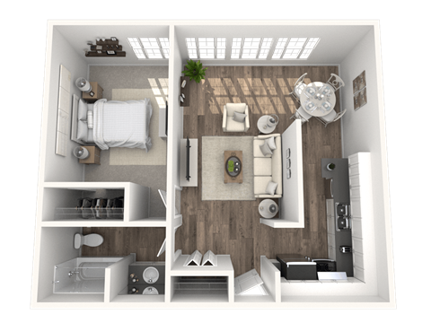 Floor plan for 1 bed, 1 bath, 720 sqft