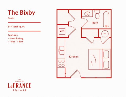 Floor plan for studio, 1 bath, 317 sqft