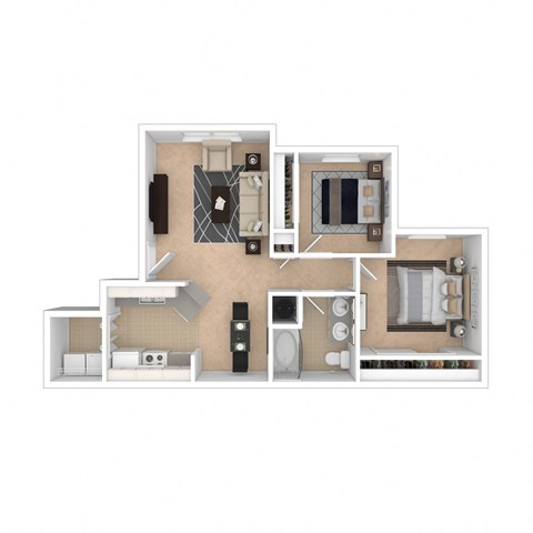 Floor plan for 2 beds, 1 bath, 795 sqft