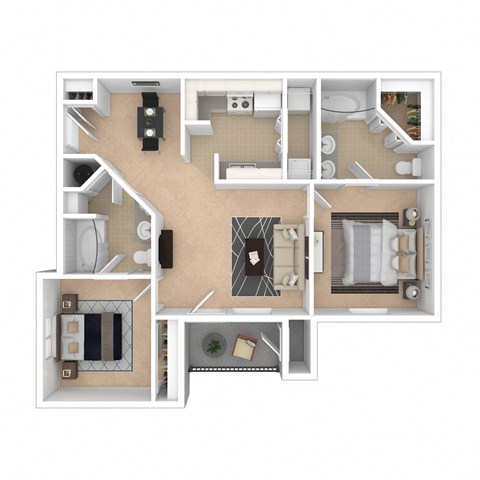 Floor plan for 2 beds, 2 baths, 911 sqft