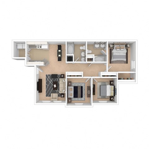 Floor plan for 3 beds, 2 baths, 1056 sqft