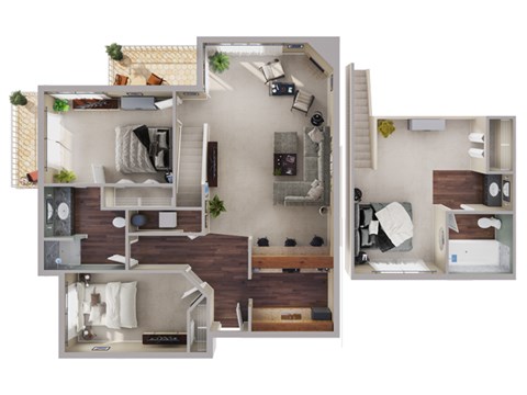 Floor plan for 3 beds, 2 baths, 1190 sqft