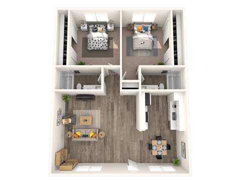 Floor plan for 2 beds, 2 baths, 866 sqft