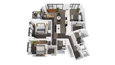 Floor plan for 3 beds, 2 baths, 1415 sqft