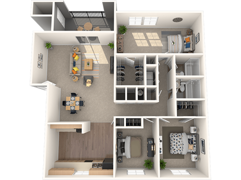 Floor plan for 3 beds, 2 baths, 1400 sqft