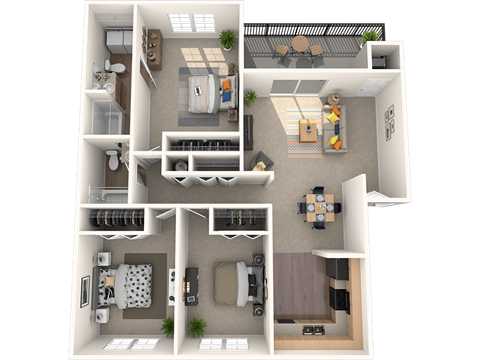 Floor plan for 3 beds, 2 baths, 1455 sqft