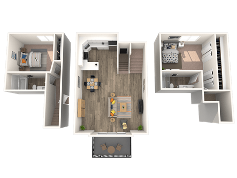 Floor plan for 2 beds, 2 baths, 1275 sqft
