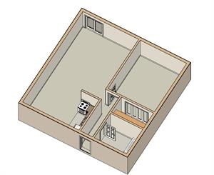Floor plan for 1 bed, 1 bath, 750 sqft